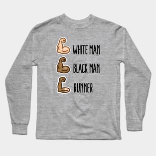 White man Black man Runner funny running biceps (dark design) Long Sleeve T-Shirt